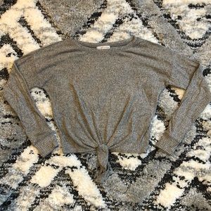 Moa Moa marl grey long sleeve tie front tee small